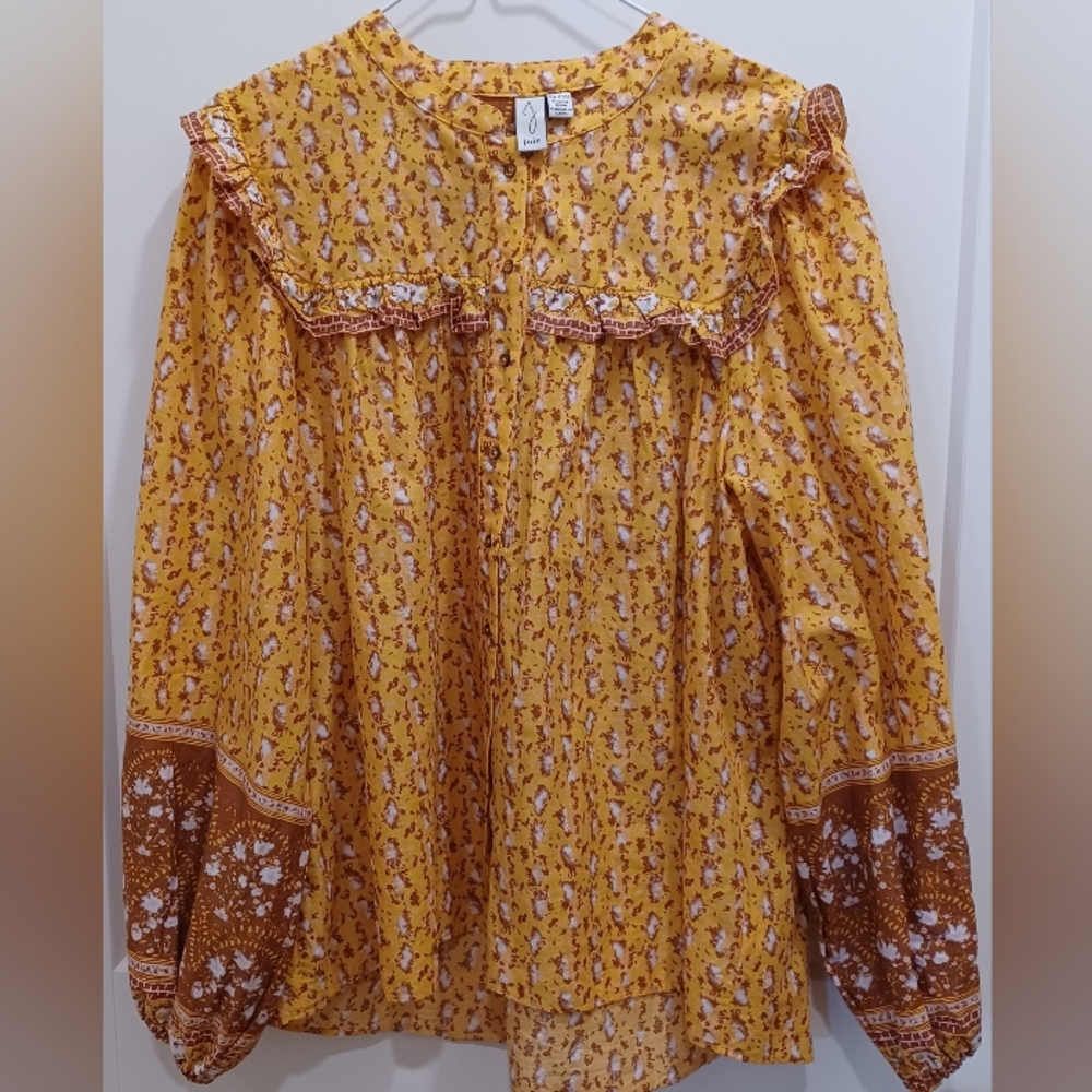 Joie Womens Sz XL Prairie Blouse, Ruffles, Cotton, Floral, Country, Cottagecore